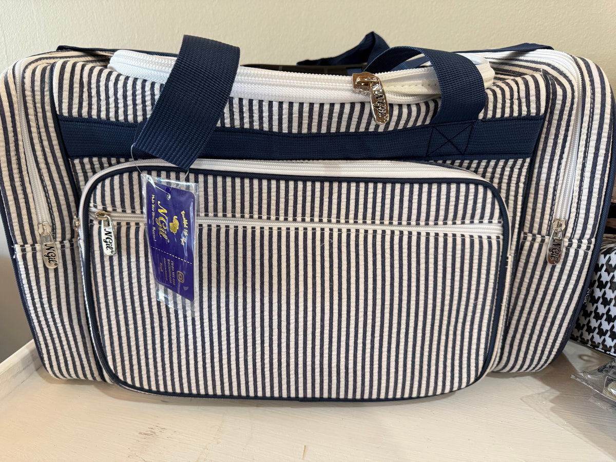 12226 Navy Seersucker Duffle Bag