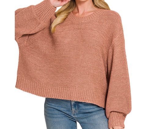 38526 Lt Mahogany Balloon Sleeve Sweater