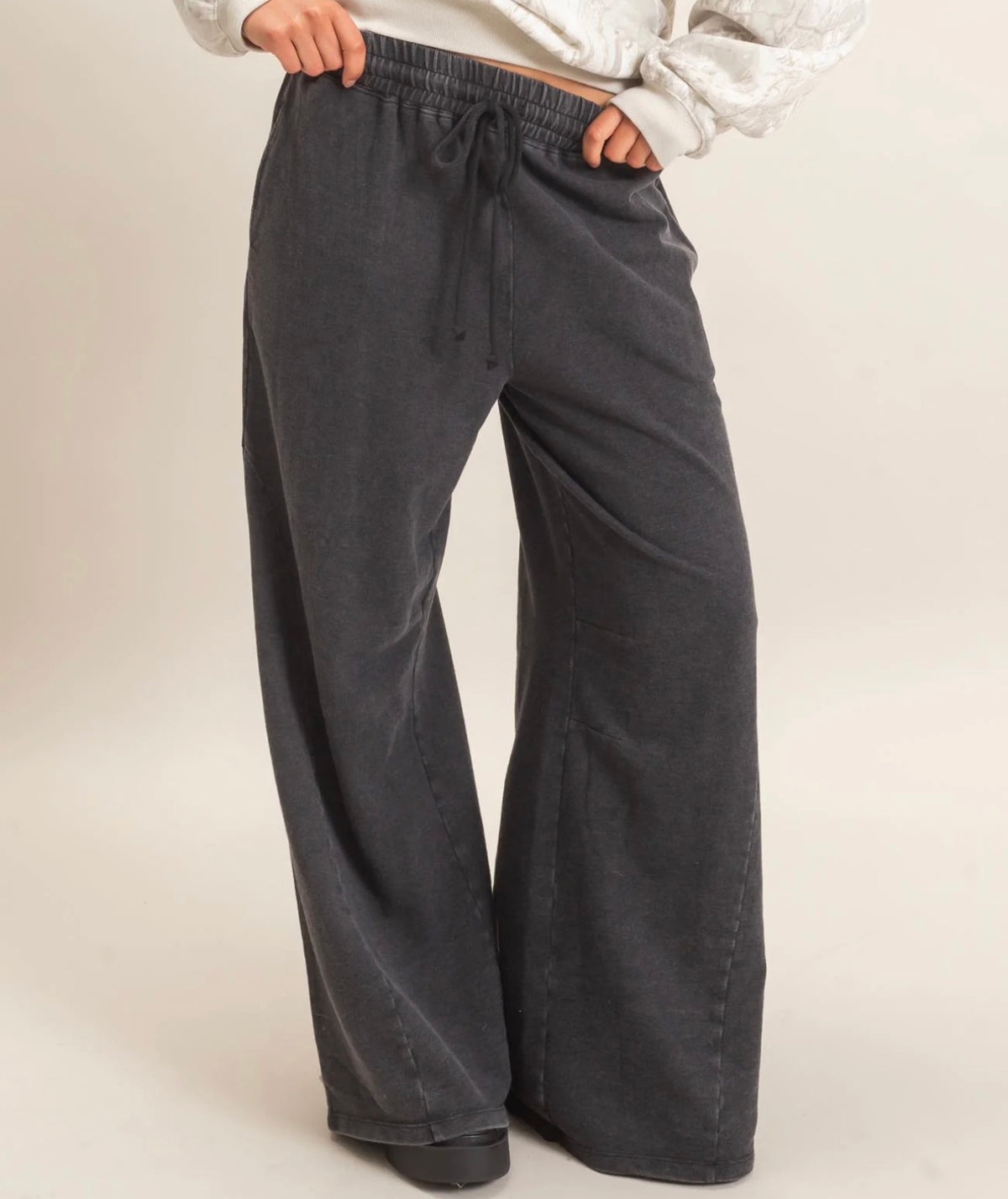 36326 Mineral Washed Black Wide Leg Pants