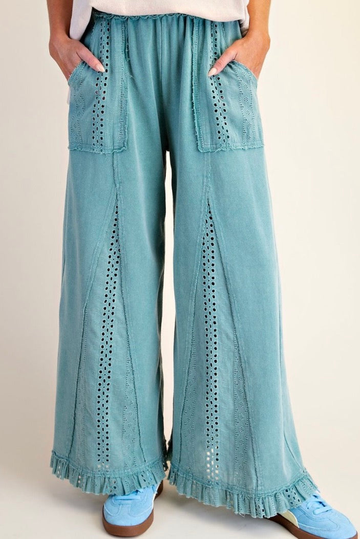 40426 Teal Mix Washed Terry Wide Pants