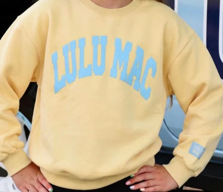 36226 Youth Yellow with Lt Blue Puff Lulu Mac Sweatshirt
