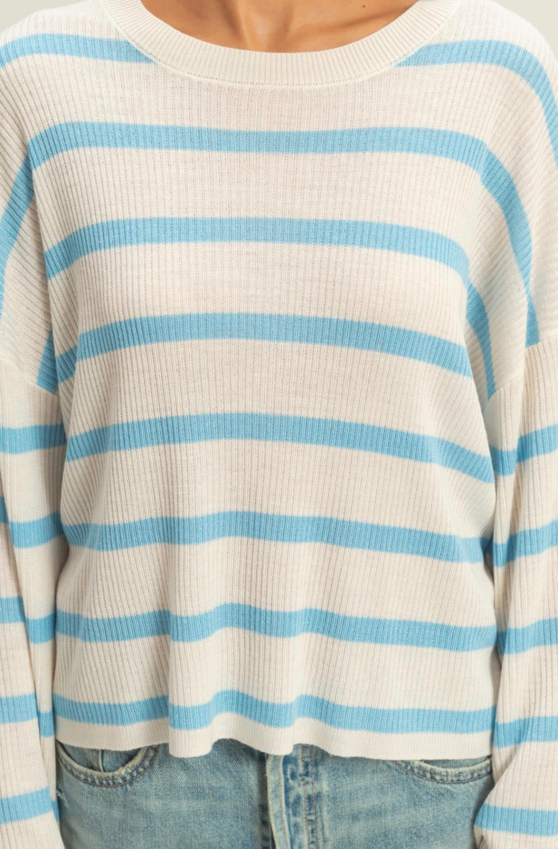 36526 Blue Wide Sleeve Striped Sweater