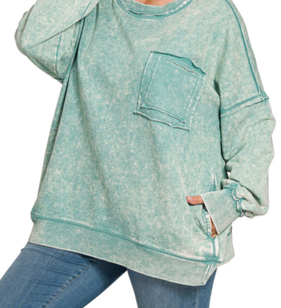 39226 Ash Blue Acid Wash Long Sleeve with Pocket