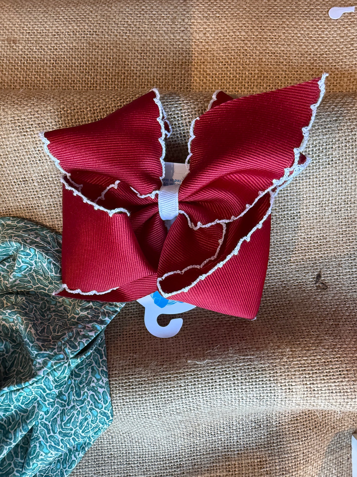 31226 Crimson/White Scalloped Bow